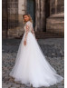 High Neck Beaded Ivory Feather Embroidery Lace Tulle Wedding Dress
